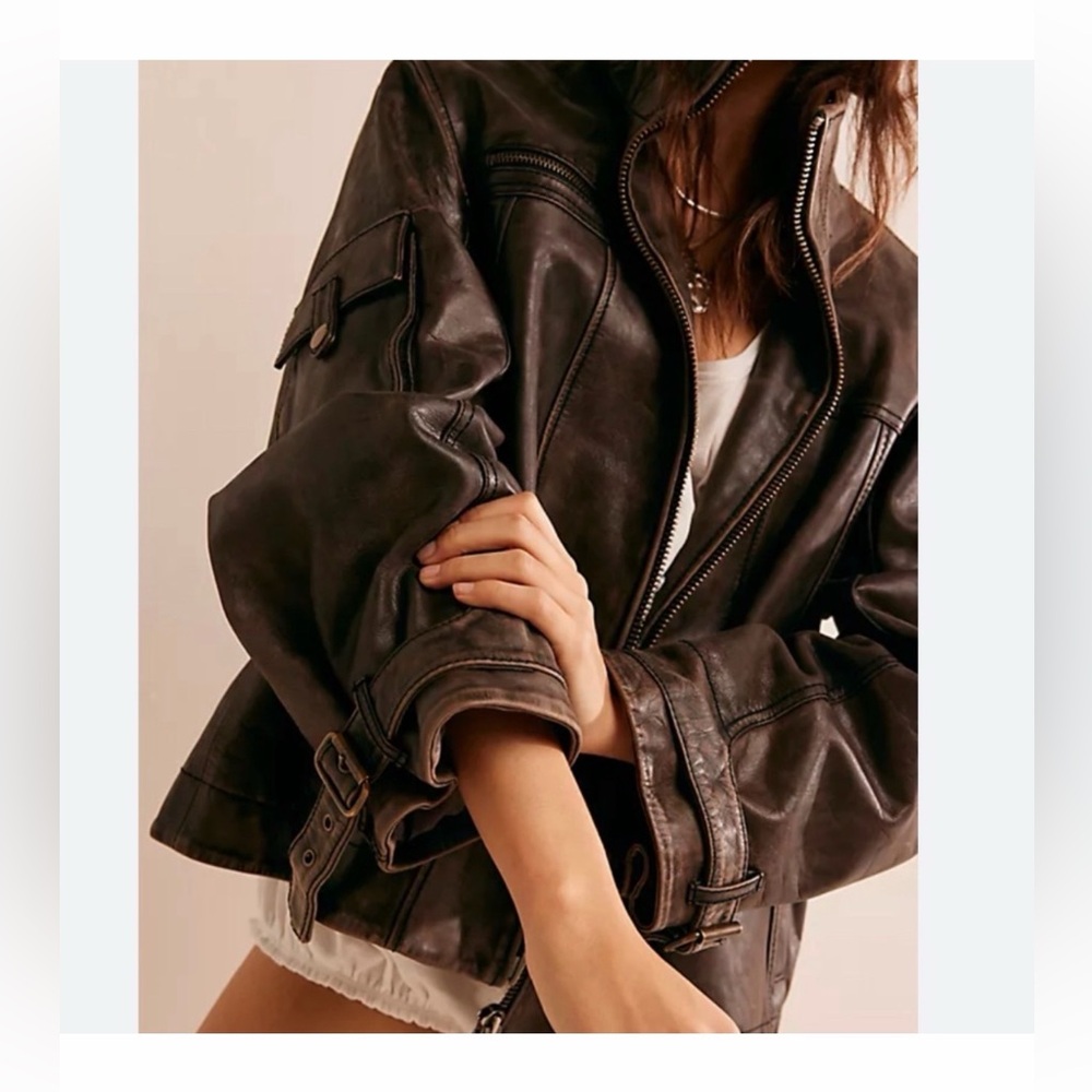 Free People Leather Bomber Jacket
